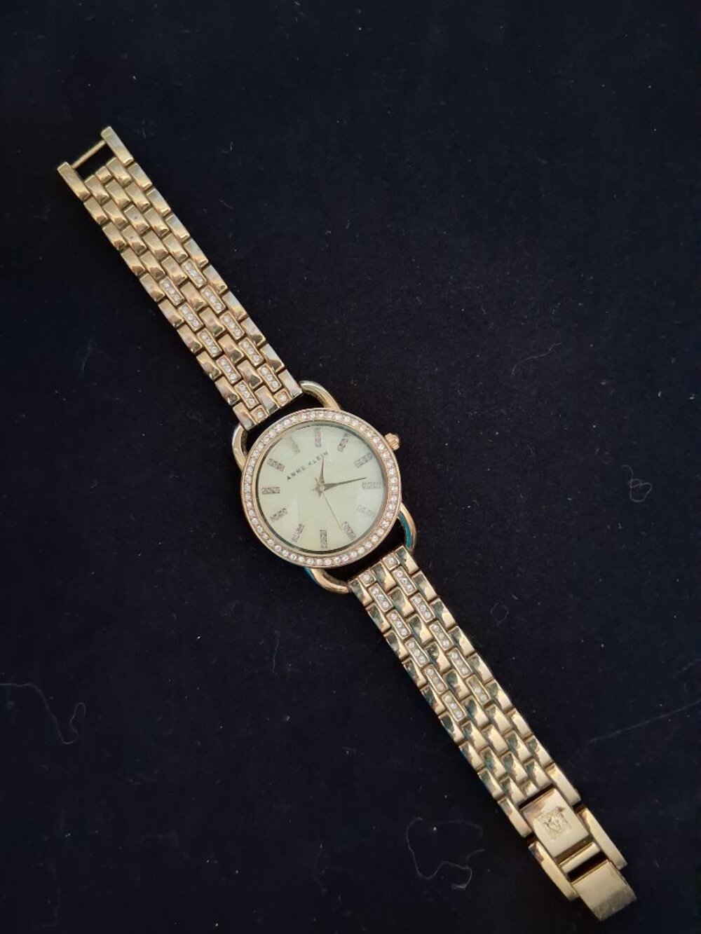 Anne Klein Gold-tone Bracelet Watch with Crystal Accents MOP Face